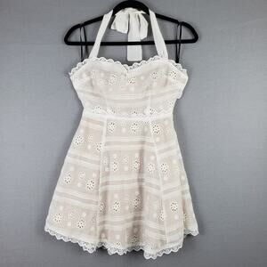 Forever 21 Size S Halter Neck Sweetheart Mini Dress White Eyelet Lace Coastal